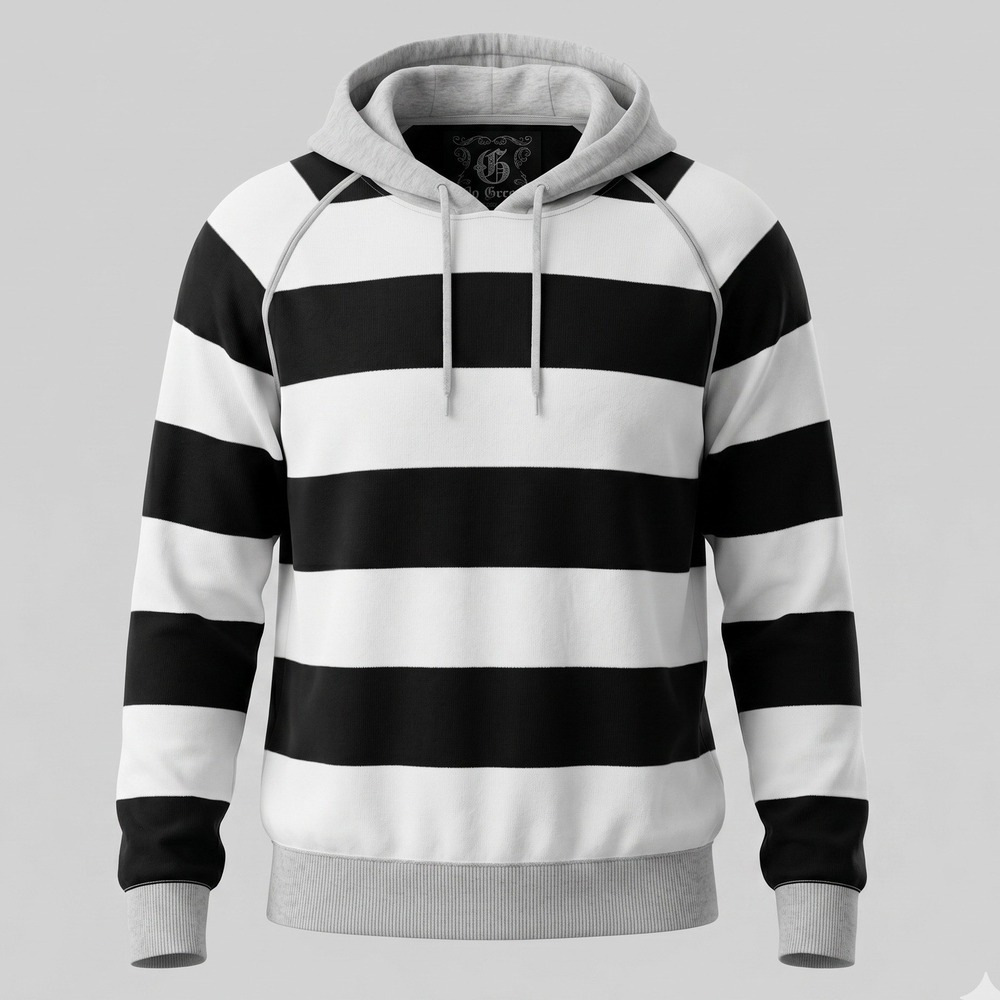 G by Guess Mens Large Black Striped Pullover Hoodie Sweater X7462000 Cotton Knit
